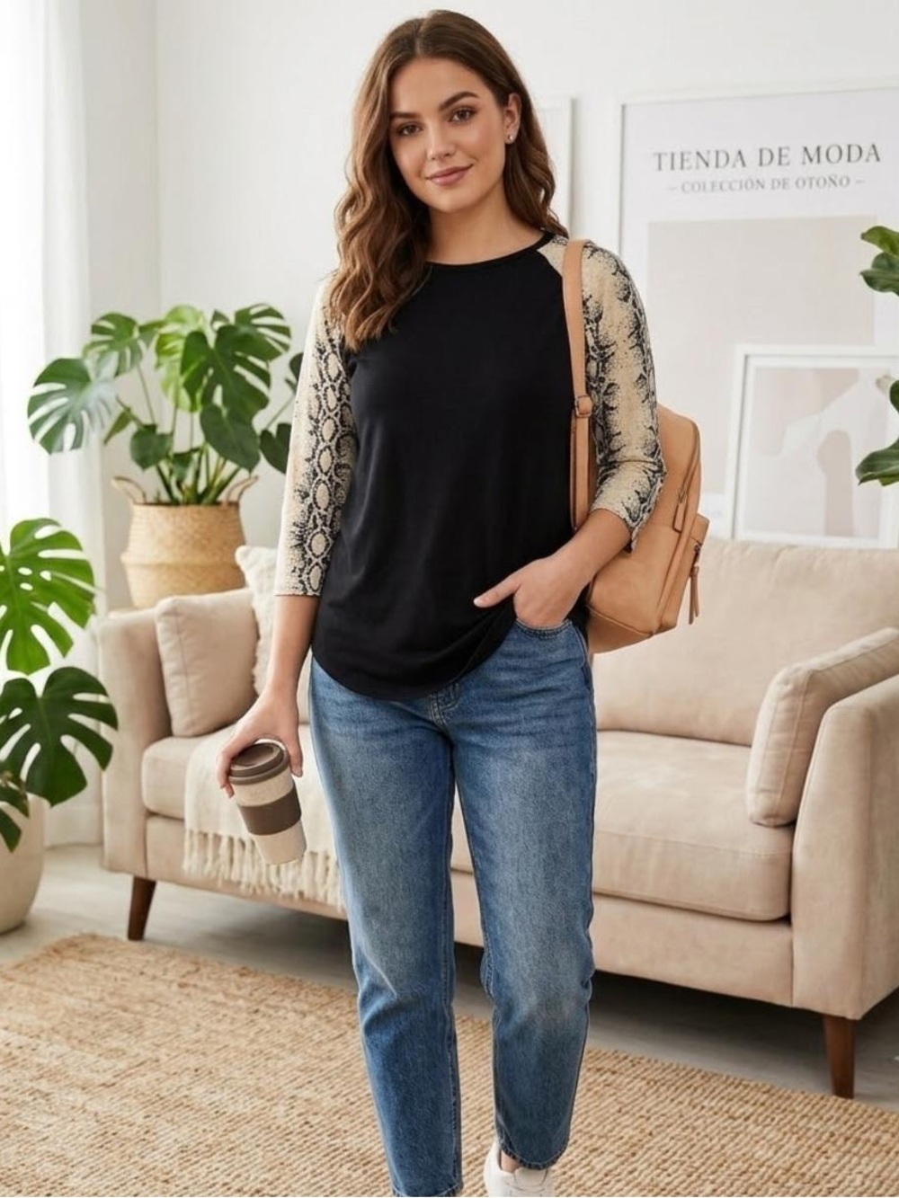 Lularoe Womens Top S T-Shirt 3/4 Sleeve Black